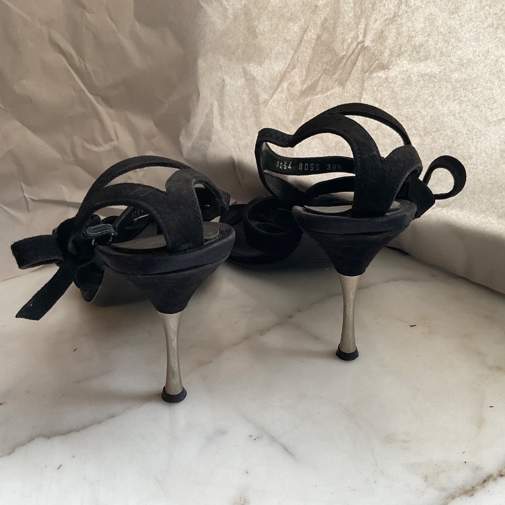 Sergio Rossi Vintage Black Suede Leather Strappy High Steel Heels Size EU 39.5 - Picture 4 of 7